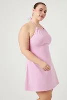 Women's Halter Fit & Flare Dress in Dusty Pink, 2X