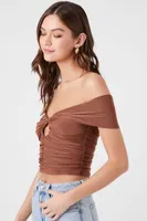 Women's Off-the-Shoulder Shirred Crop Top