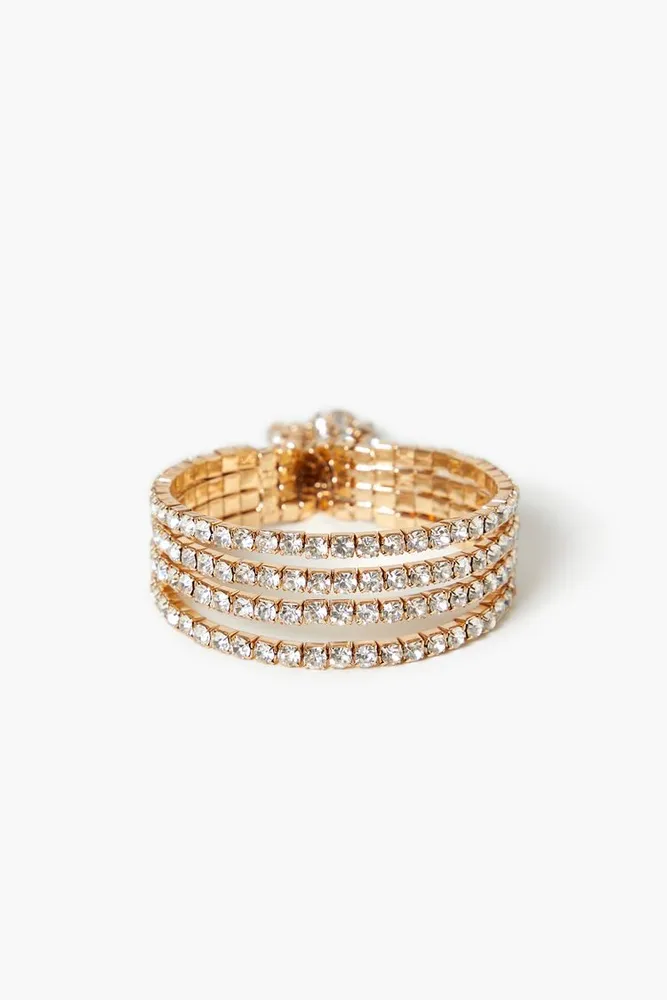 Women's Rhinestone Box Chain Cuff Bracelet in Gold/Clear