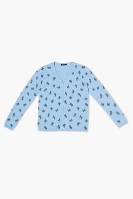 Girls Butterfly Print Cardigan Sweater (Kids) in Blue/Black, 13/14
