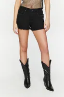 Women's Studded Mid-Rise Denim Shorts Black,