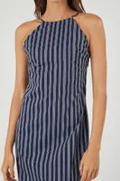 Women's Striped Poplin Midi Dress in Navy, XS