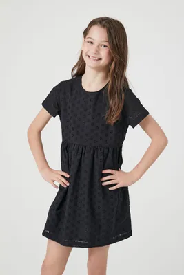 Girls Eyelet Fit & Flare Dress (Kids) in Black, 9/10