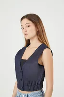 Women's Cropped Button-Up Vest in Dark Denim Medium