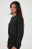 Women's Waffle Knit Pocket Pullover in Black Medium