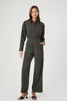 Women's Pinstriped Straight-Leg Jumpsuit in Black Small