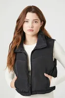 Women's Chevron Funnel Neck Puffer Vest Large