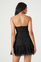 Women's Lace Sweetheart Ruffle-Trim Dress in Black Medium