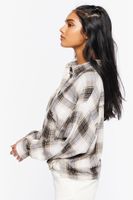 Women's High-Low Plaid Shirt in Tan Small