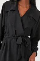 Women's Tie-Waist Wrap Coat in Black Large