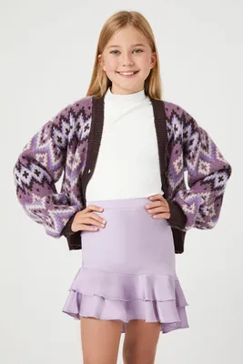 Girls Asymmetrical Satin Mini Skirt (Kids) in Purple, 9/10