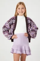 Girls Asymmetrical Satin Mini Skirt (Kids) in Purple, 11/12