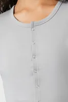 Women's Button-Front Long-Sleeve Top in Harbor Grey Small