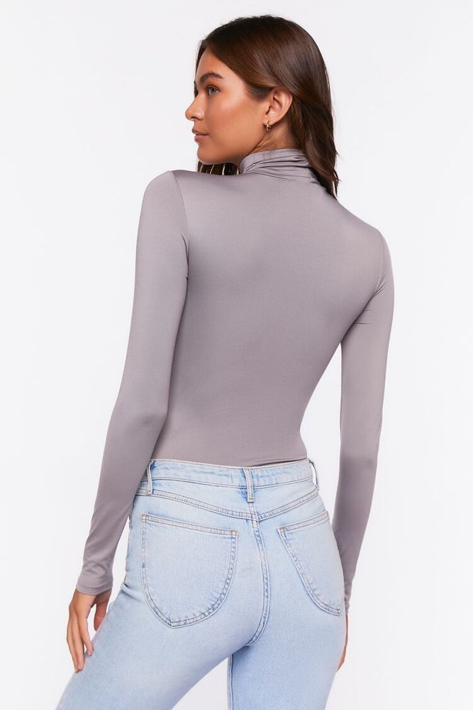 Women's Long-Sleeve Turtleneck Bodysuit Grey Medium