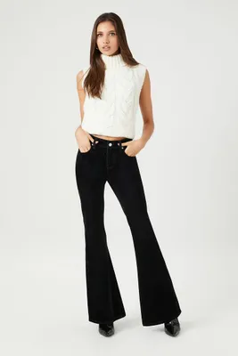 Women's Stretch-Denim Flare Jeans in Black, 30