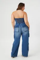 Women's Strapless Denim Jumpsuit Medium Denim,