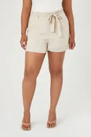 Women's Paperbag Tie-Belt Shorts in Oatmeal, 3X