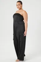 Women's Satin Cargo Jumpsuit Black,