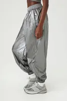 Women's Metallic Parachute Joggers in Silver Small