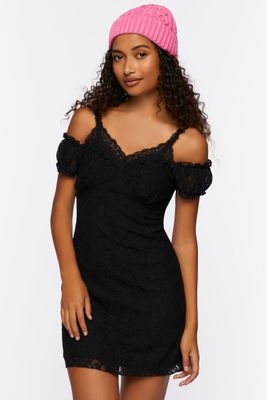 Women's Lace Cami Cap-Sleeve Mini Dress in Black Small