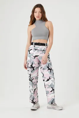 Women's Camo Print Cargo Pants in Pink Medium