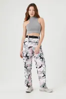 Women's Camo Print Cargo Pants in Pink Large