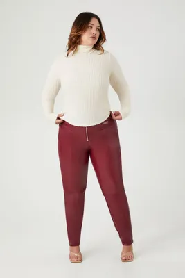 Women's Faux Leather Skinny Jeans in Maroon, 3X