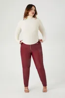 Women's Faux Leather Skinny Jeans in Maroon, 3X