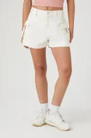 Women's Twill Mid-Rise Cargo Shorts in White Small