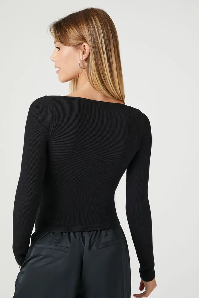 Women's Seamless Ribbed Knit Top in Black Medium