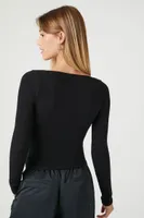 Women's Seamless Ribbed Knit Top in Black Small