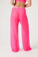 Women's Lace-Trim Mesh Pants in Neon Pink Small