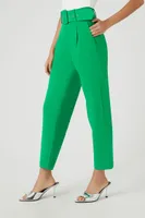 Women's Belted Straight-Leg Ankle Pants in Green, XL