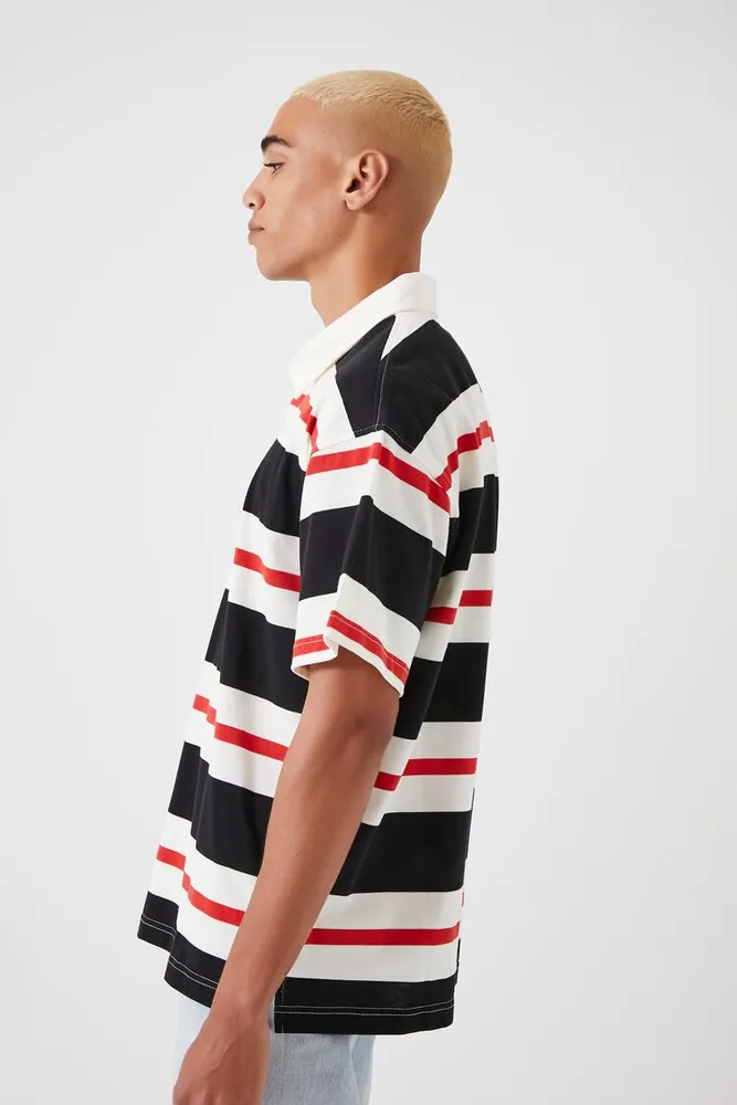 Men Striped Polo Shirt in Black Medium