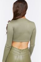 Women's Keyhole Long-Sleeve Crop Top in Olive Large