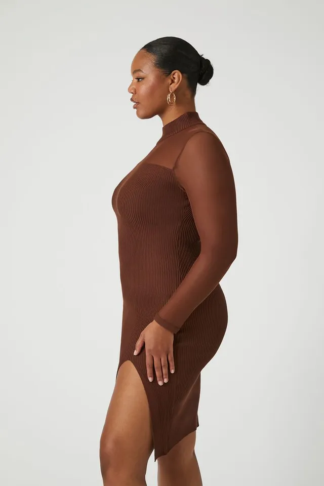 Forever 21 Women's Illusion Bodycon Midi Dress in Brown, 3X | MainPlace Mall