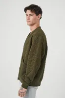 Men Quilted Zip-Up Bomber Jacket in Light Olive Large