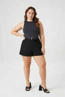 Women's Belted Faux Suede Shorts in Black, 1X