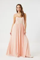 Women's Tie-Strap Gauze Maxi Dress in Peach , XS