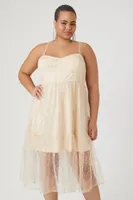 Women's Glitter Mesh Cami Dress in Champagne, 3X