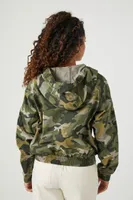 Women's Twill Camo Print Hooded Jacket in Green Medium