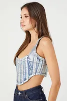 Women's Denim Curved-Hem Crop Top in Silver Small