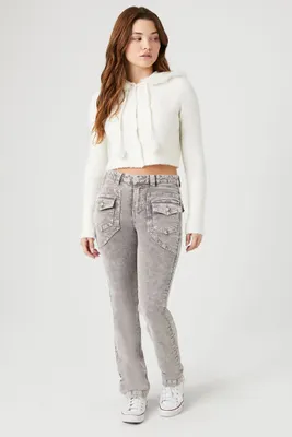 Women's Acid Wash Corduroy Cargo Pants in Grey Small