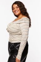 Women's Twisted Off-the-Shoulder Striped Top in Cream, 2X