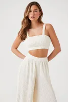 Women's Chiffon Crop Top & Pants Set in Ivory Small