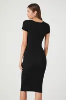 Women's Short-Sleeve Sweater Midi Dress in Black Medium