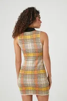 Women's Plaid Half-Zip Mini Dress in Yellow Small