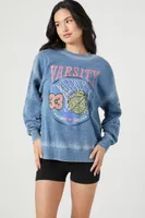 Women's Fleece Varsity Graphic Pullover in Blue Medium