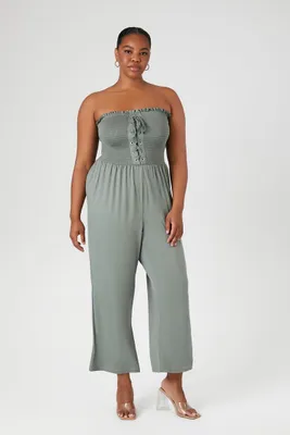 Women's Smocked Lace-Up Jumpsuit