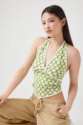 Women's Cropped Halter Top in Green Small